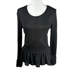 WHBM Long Sleeve Peplum Top Sz M Black  Whimsigoth Sheer Chiffon Office Goth